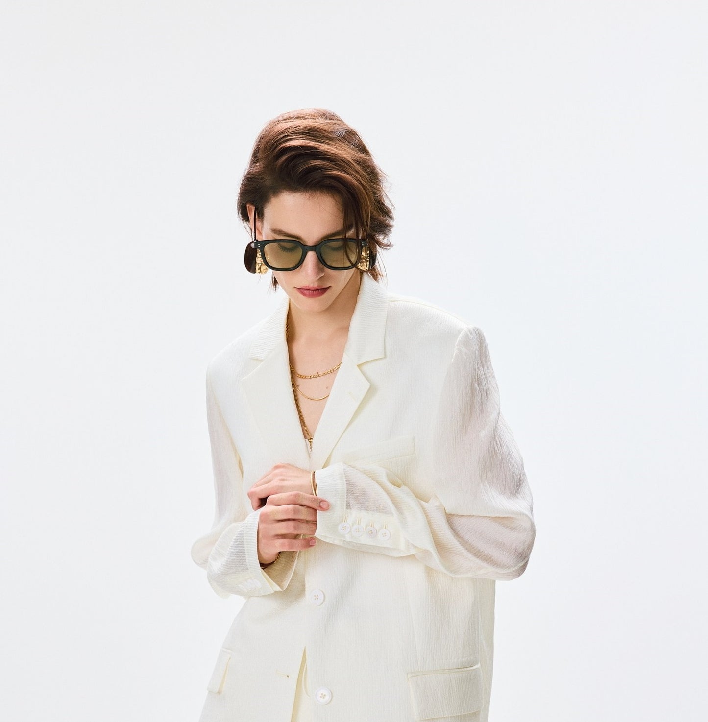 ANNASPEAK pearl gloss texture suit drawstring shorts-GRANS.