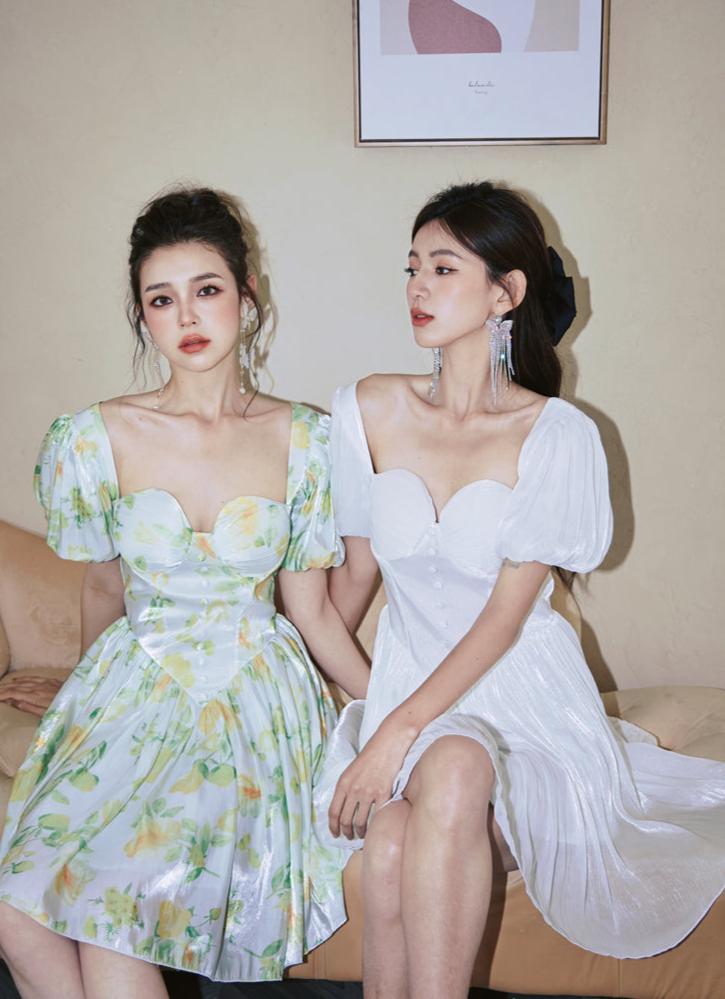 DOLLY Elegant Square Collar Short Sleeve Corset Top Backless Midi A-Line Dress-GISELA