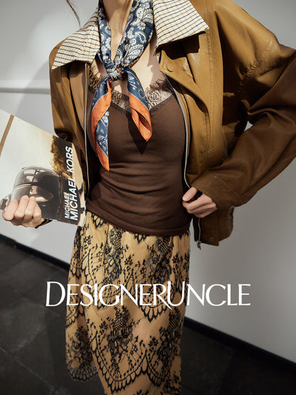 DGU|Brown leather retro loose high-end temperament fashion jacket  - Stephan.