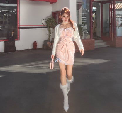 Le Palais Vintage Original Autumn Pink Velvet Strapless Midi Cocktail Dress - Vera.