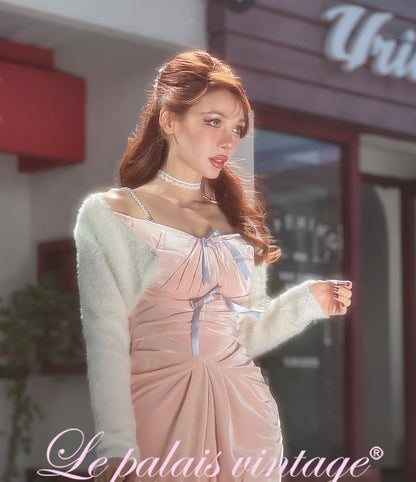 Le Palais Vintage Original Autumn Pink Velvet Strapless Midi Cocktail Dress - Vera.