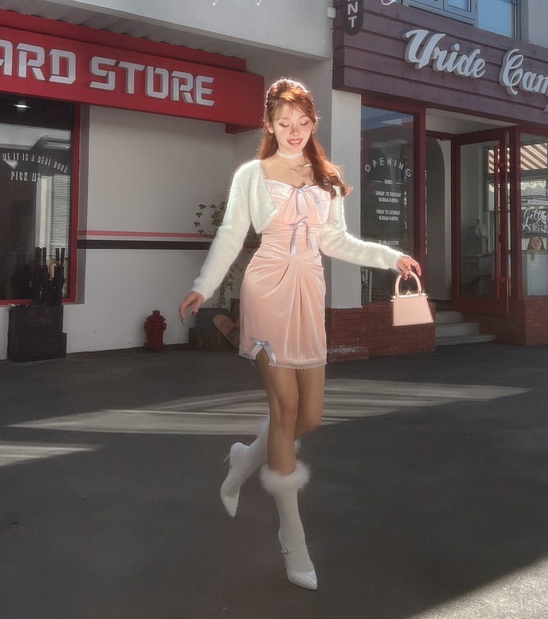 Le Palais Vintage Original Autumn Pink Velvet Strapless Midi Cocktail Dress - Vera.