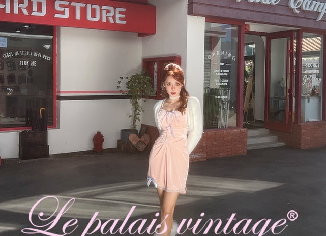 Le Palais Vintage Original Autumn Pink Velvet Strapless Midi Cocktail Dress - Vera.