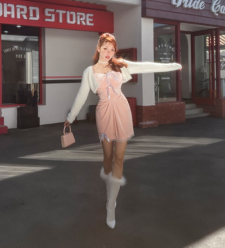 Le Palais Vintage Original Autumn Pink Velvet Strapless Midi Cocktail Dress - Vera.