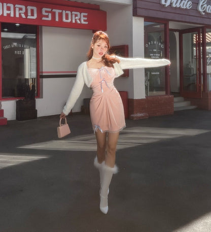 Le Palais Vintage Original Autumn Pink Velvet Strapless Midi Cocktail Dress - Vera.