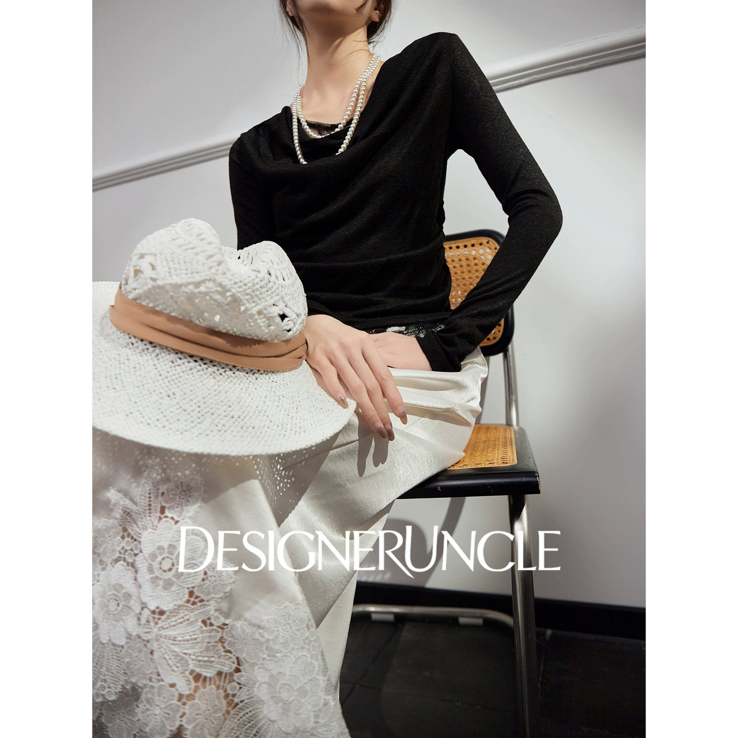 DGU new light luxury lace splicing embroidery niche slimming design elegant temperament - FLOW ?.