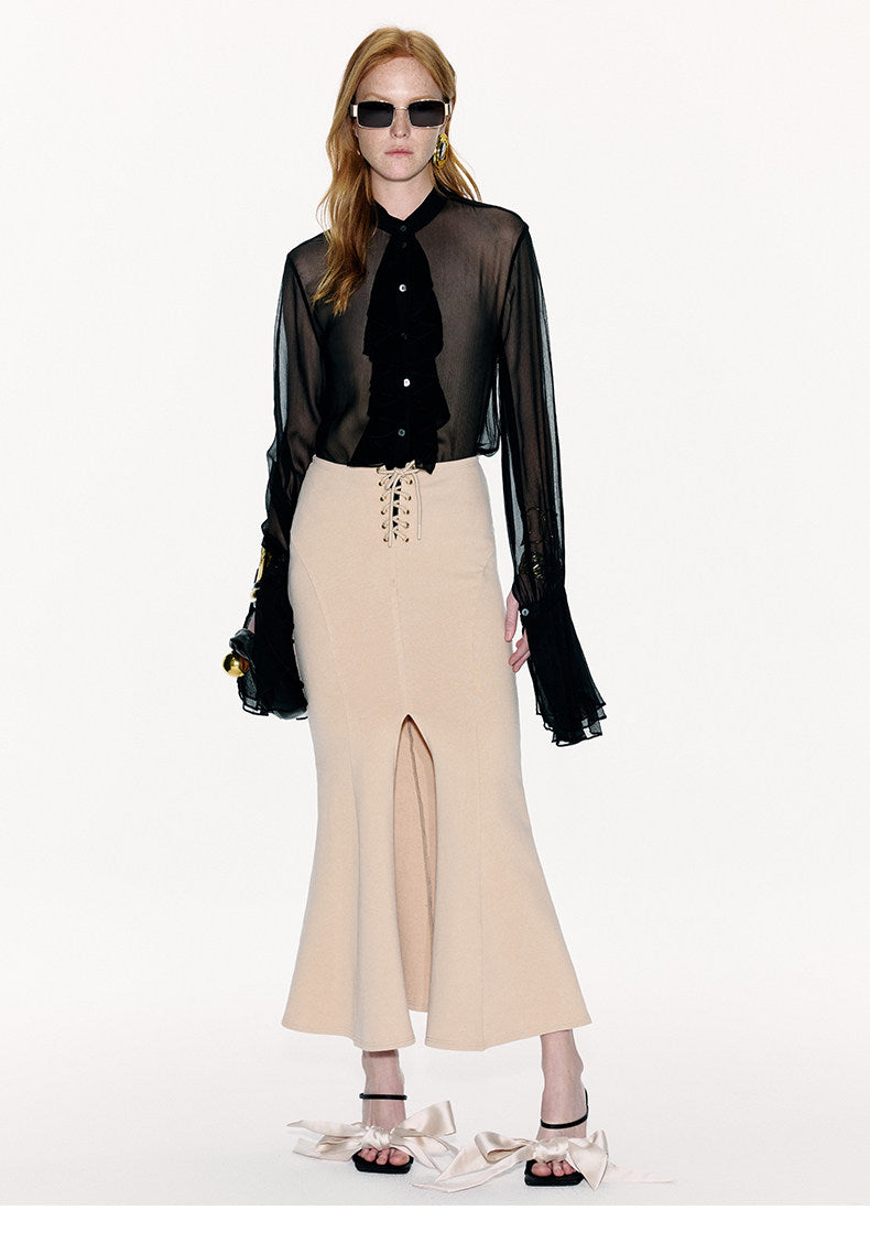 ATELIER MISS LU Crossover Tie Design Front Slit Fishtail Maxi Skirt - MARTIN.