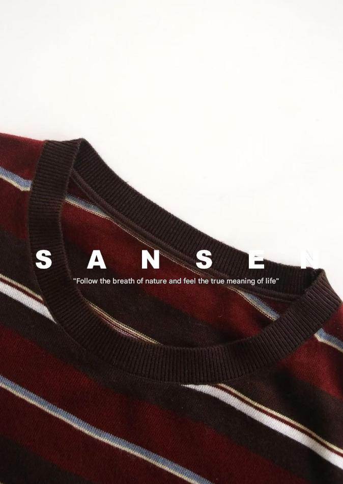 PIAOIN stripe design neutral loose long sleeve T-shirt silk wool knitwear spring-CIX