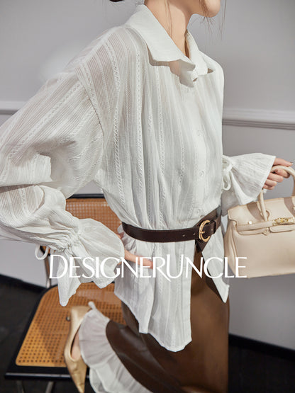 DGU "Hibiscus" white new design loose commuting versatile slimming top - ARCANE.