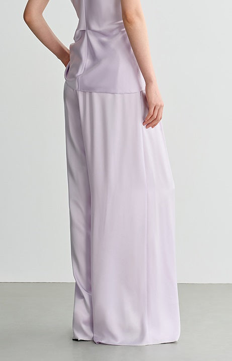 COMME MOI Lv Yan designer summer women's purple double-faced satin straight pants - HARTLEY.