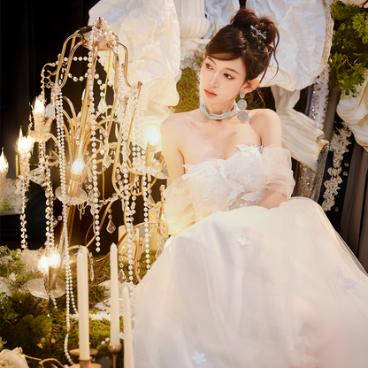 DOLLY Elegant White Off Shoulder Short Sleeve Flower Wedding Dress-SOPHIE  (V)