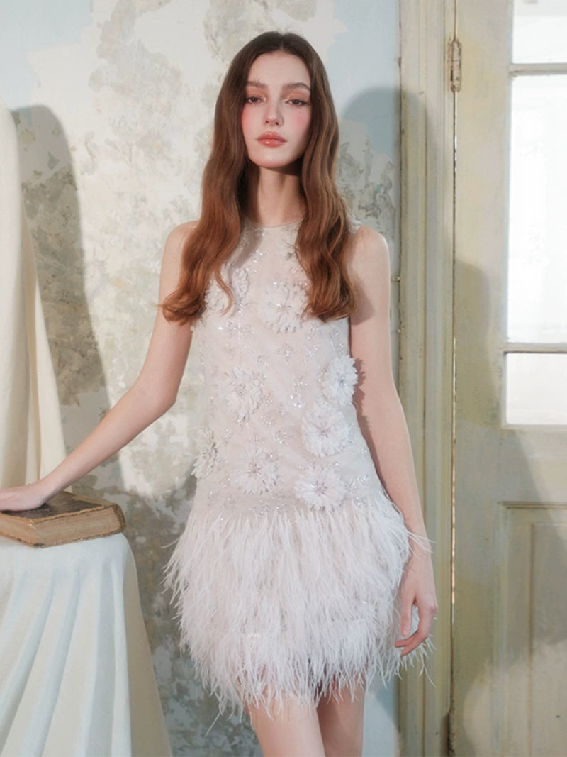 Wardrobes by Chen Luxury White Couture Embroidered Floral Feather bridal Dress- Sade