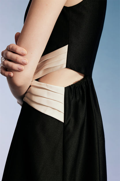 PURITY  elegant cutout geometric paneled flair cutout sleeveless dress- Night Shade