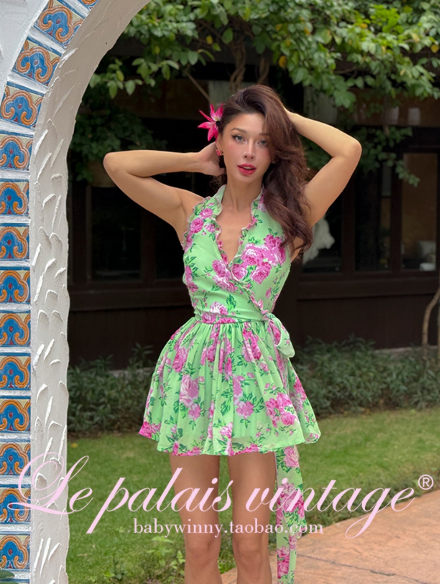 Le Palais Vintage is a silk wrap halter neck dress-GEE