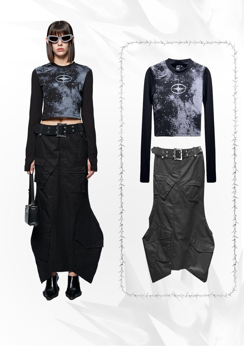 ANNAKIKI Retro Starry Sky Logo Slim Long Sleeve-YEAGER