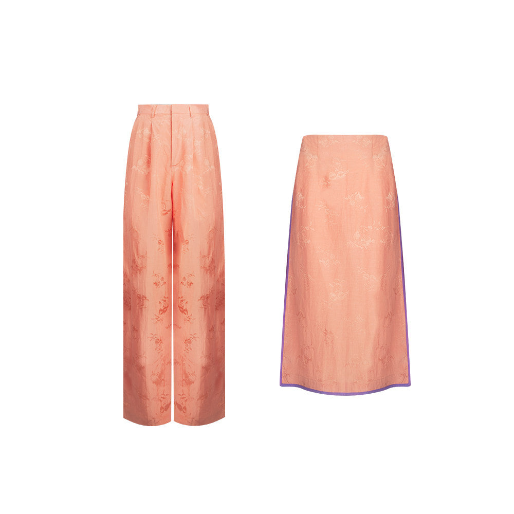TUYUE Linen Woven Flower Slit Skirt Pants Set Layered- RICHARD