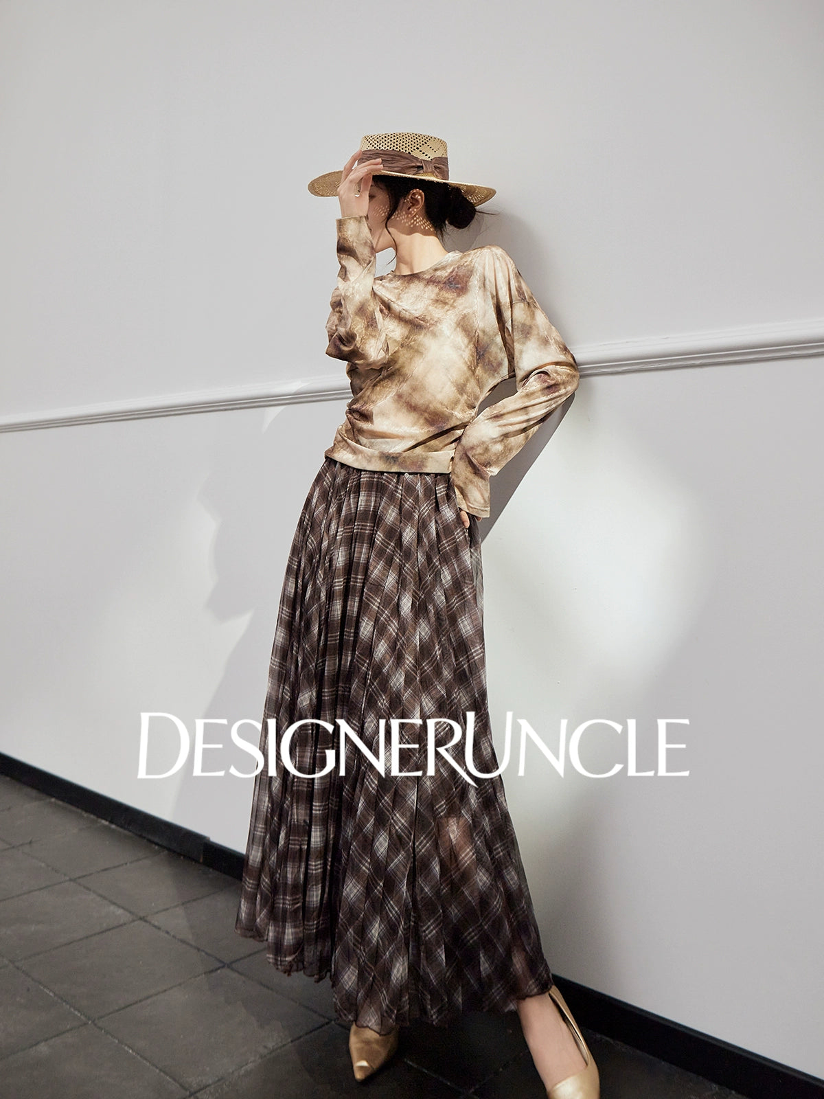 DGU|Checkered Long Sleeve T-Shirt Autumn New Loose Skirt Lazy Design Top - BOAST.