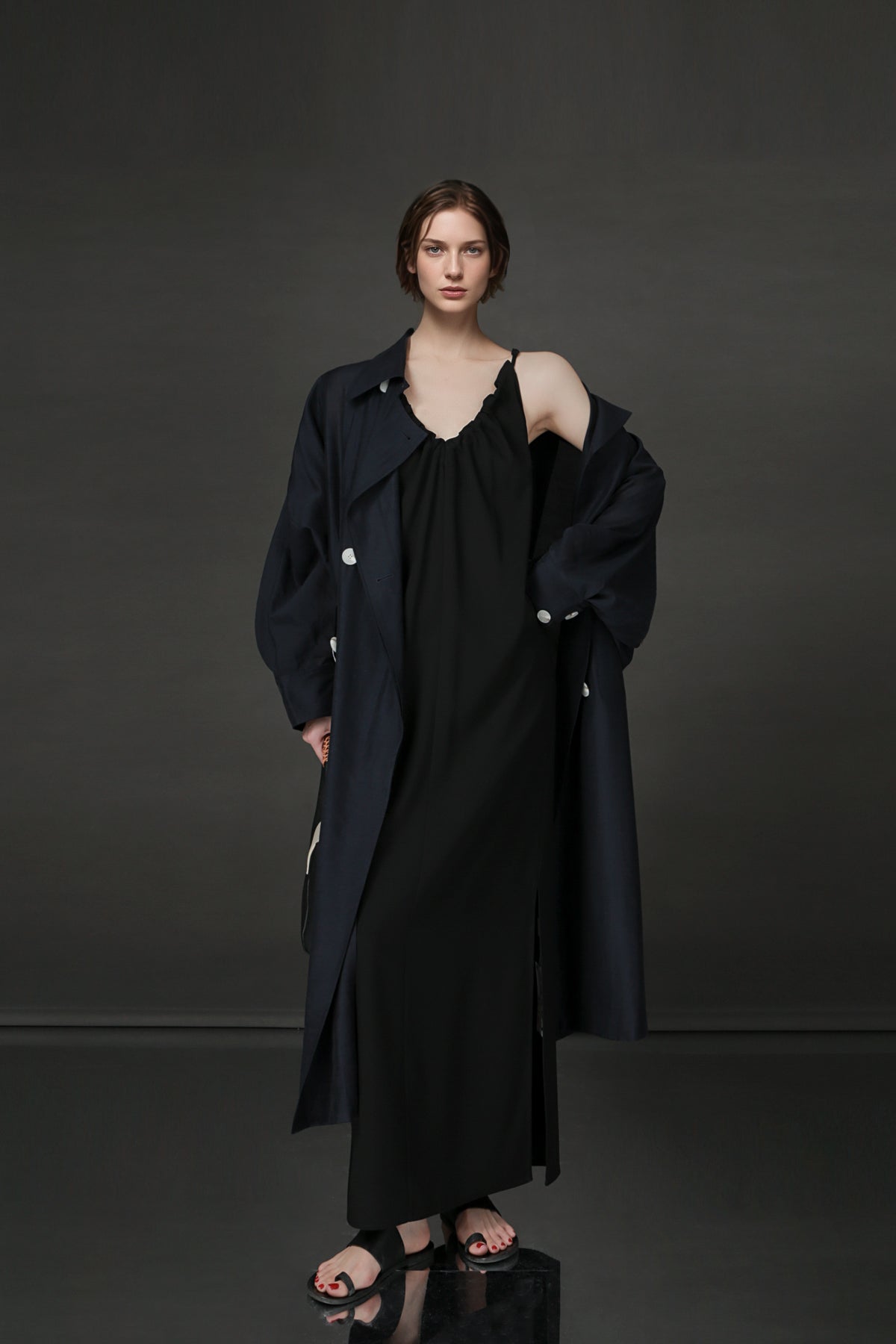 PIAOIN Light Luxury Silk Luster Tencel Linen Trench Coat Jacket -JOSEPHINE