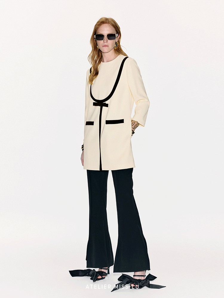 ATELIER MISS LU Geometric Line Contrast Stitching Long-sleeved Dress - DOLLAR.