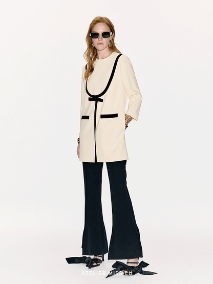 ATELIER MISS LU Geometric Line Contrast Stitching Long-sleeved Dress - DOLLAR.