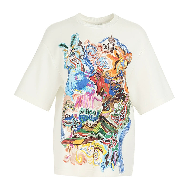 ZHUCHONGYUN White Loose Shoulder Short Sleeve T-Shirt--TSUYU.