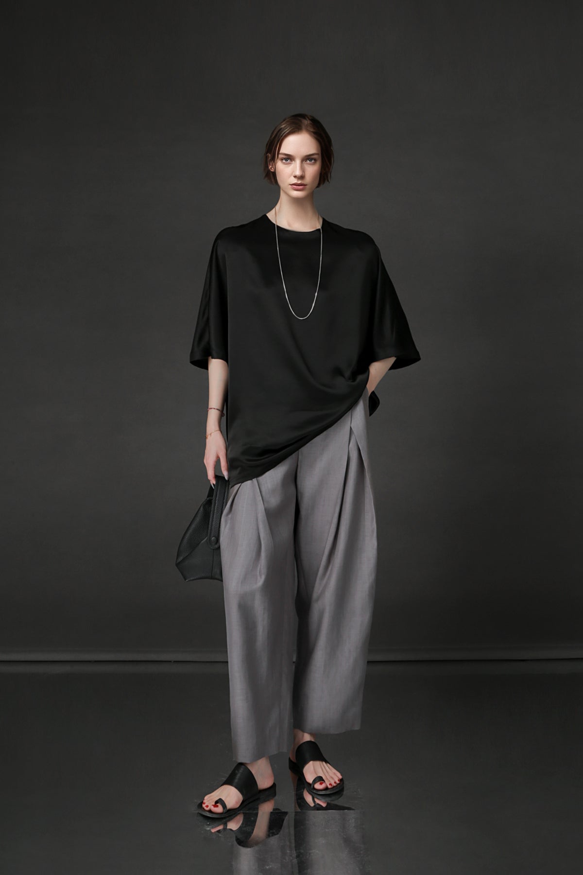 PIAOIN light luxury acetate satin glossy mid sleeve body shirt - CHARLOTTE