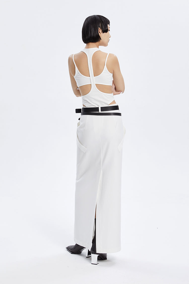 TINY IN zippered slit long straight legs structured seams low waist skirt -TENDO