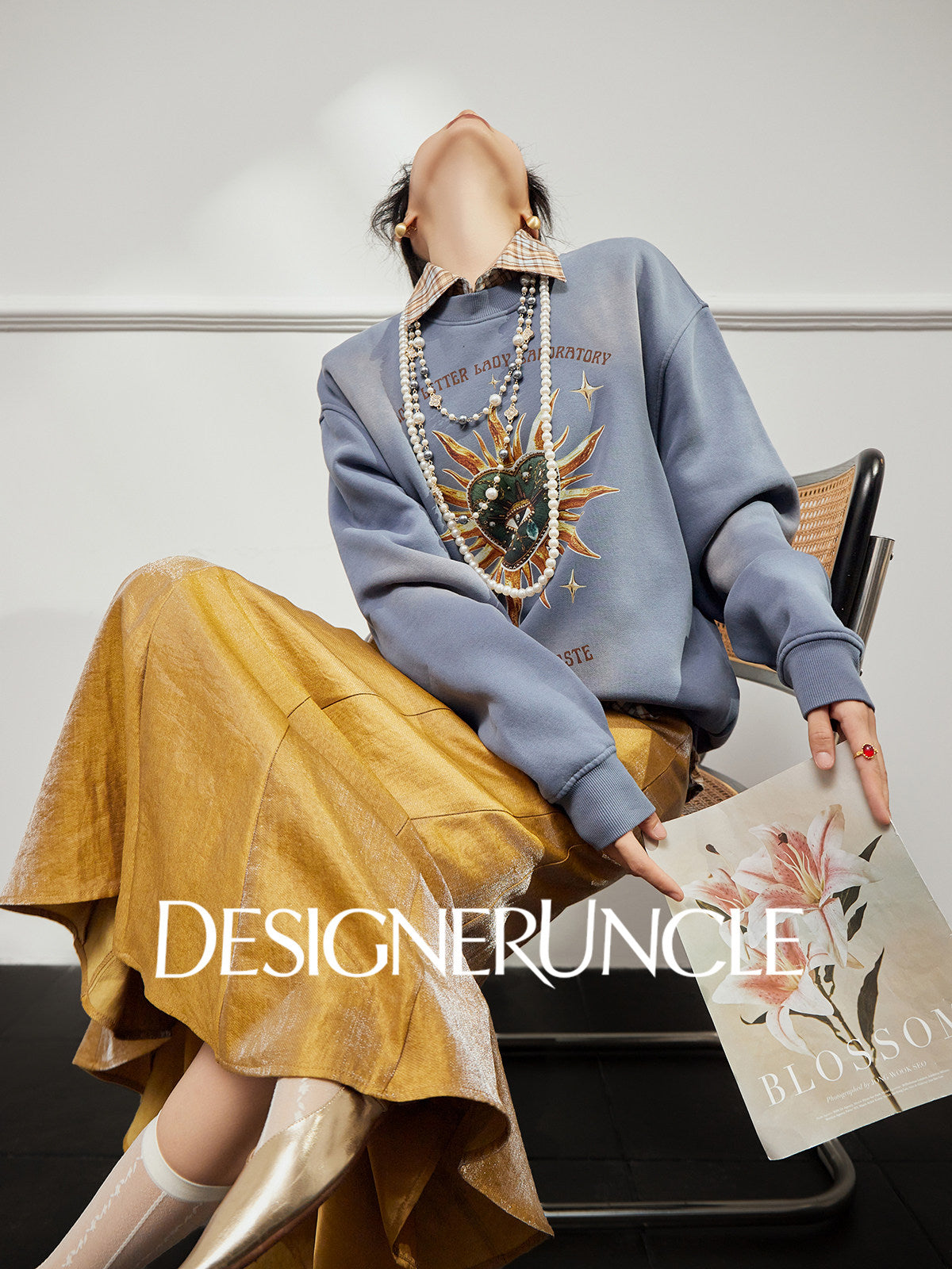 DGU×LAB|Blue sweatshirt puppy print loose crew neck long-sleeved top - PAT
