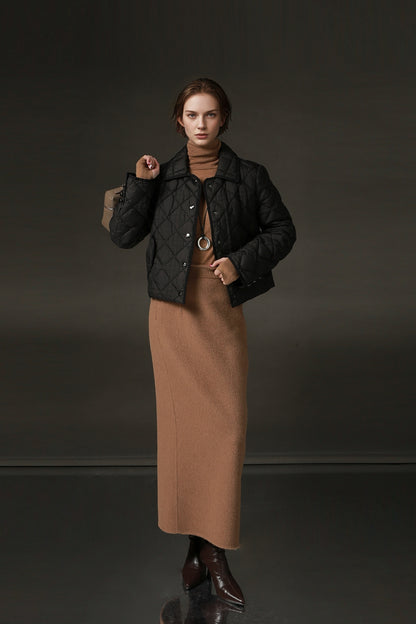 PIAOIN small rhombic short down jacket women's elegant warm winter style-SEAN