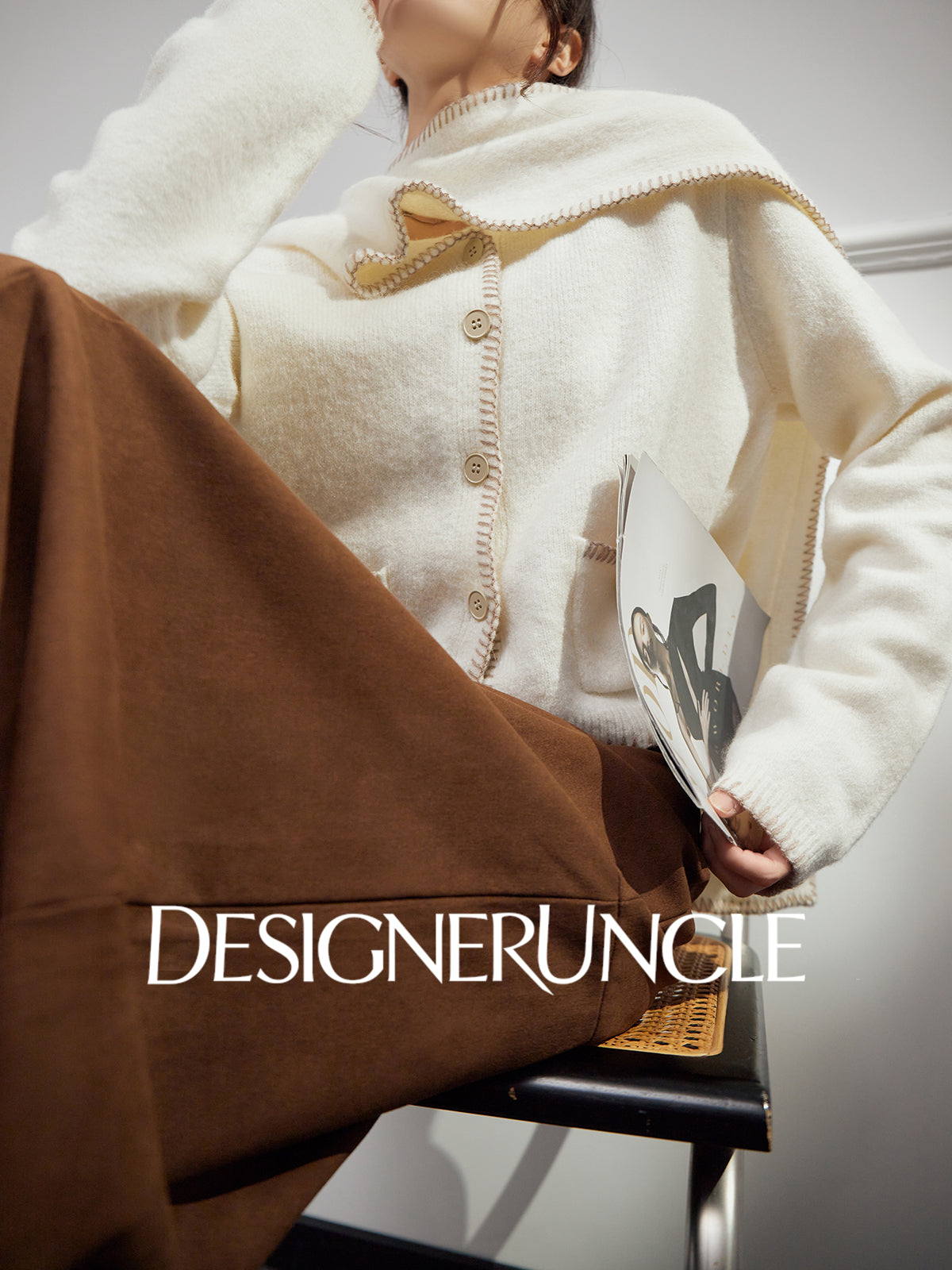 DGU "Suyu" white sweater lazy style loose and versatile slimming solid color jacket - Roberta.
