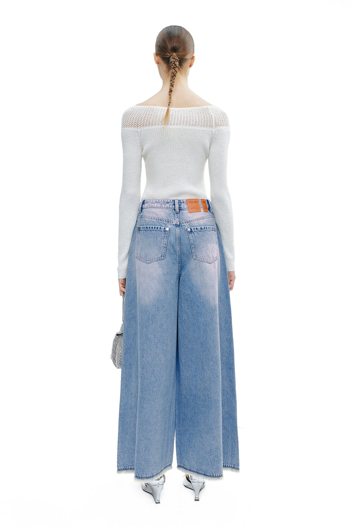 YES BY YESIR crocheted one-line collar knitted pullover - PLEASURE.