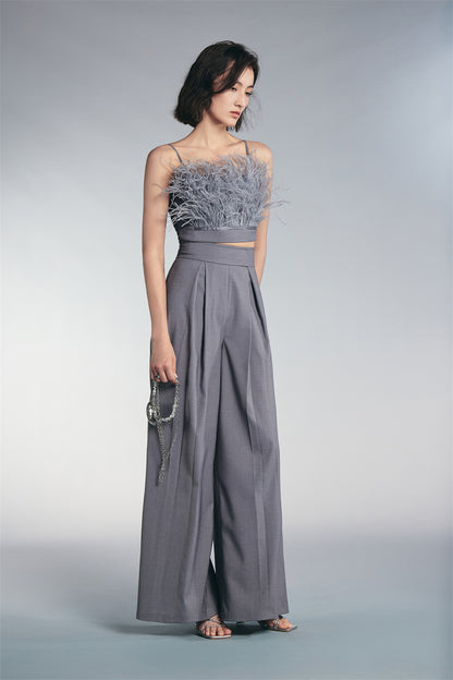 PURITY High Aesthetic gray feather camisole top pants- Dami