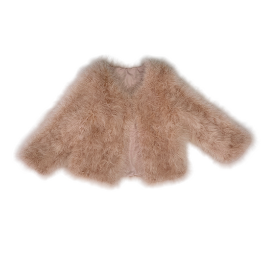 DOLLY Elegant Peach/Cream Crew Neck Long Sleeve Short Fluffy Fur Jacket-GLADYS  (V)