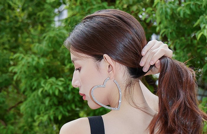 DOLLY Luxury Big Heart Full Diamond American Style Chic Earrings-LUNA