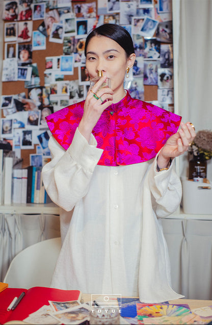 TUYUE white small stand-up collar lazy silhouette long-sleeved shirt- DENVER.
