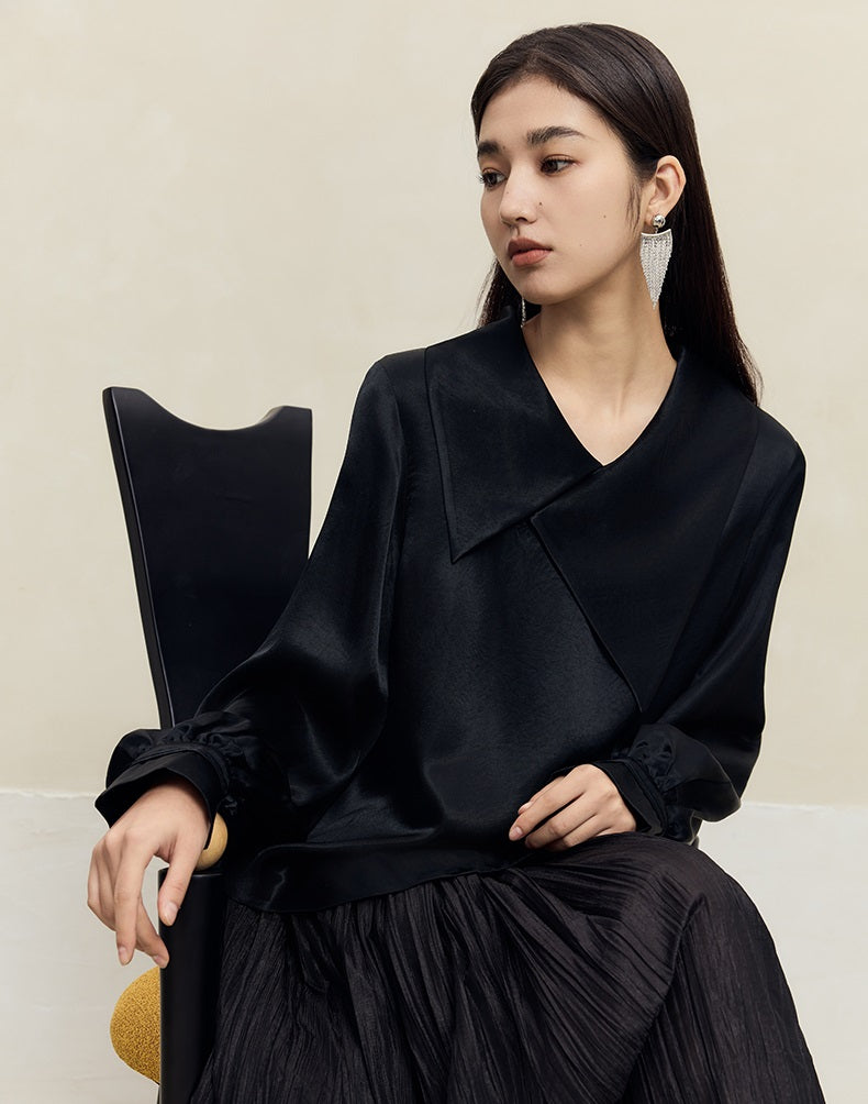 HECO 100% Acetate Long Sleeve red black white Shirt Top Women - glass.