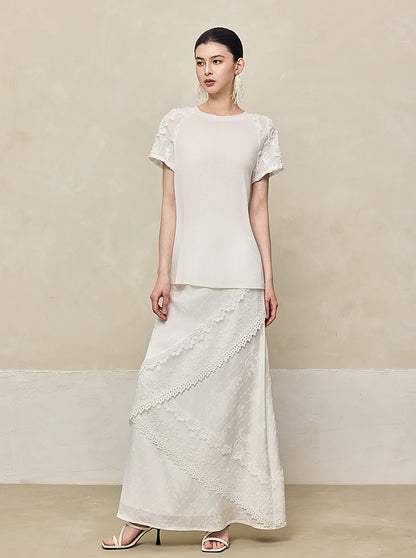 HECO Acetate Lace Drape A-line Long Skirt - EAGLE.
