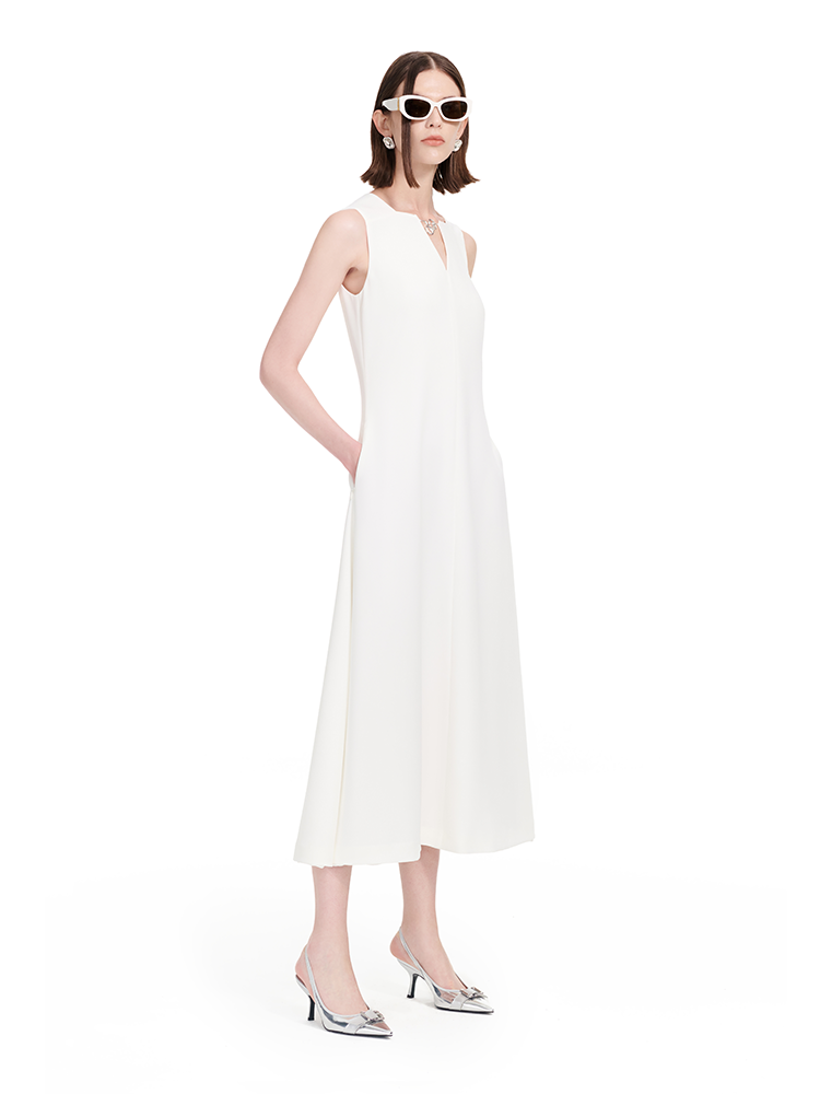 YES BY YESIR | Ye Qians Y-Shaped Metal Snake Accent Deconstructed V-Neck Midi Dress -SABRINA.