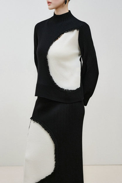 ZHUCHONGYUN New Chinese Color-Blocking A-Line Stretch Knit Skirt--OXYGUN.