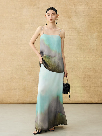 HECO Chinese Style Smudge Human Silk Camisole Cool and Breathable Seaside T - PALM.