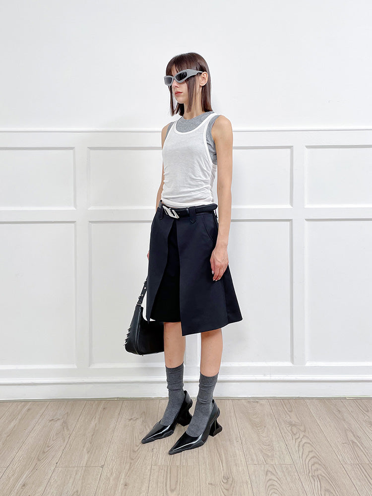 ANNAKIKI Casual Underwear Pleated Twill Simple Medium Pants-ROXIANNA