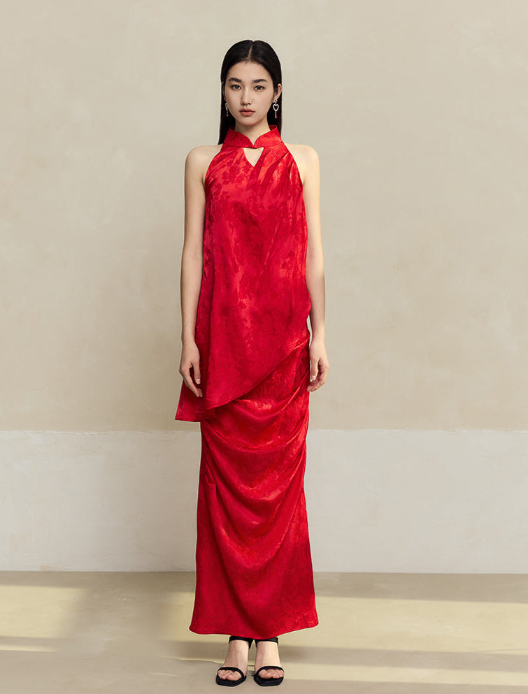 HECO Acetate Pleated Vest Sleeveless Top Skirt Set - prue.