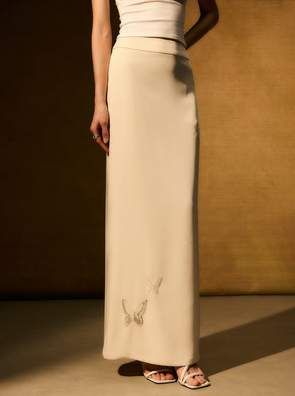 HECO Chinese butterfly bead embroidered slimming straight skirt - POLY.