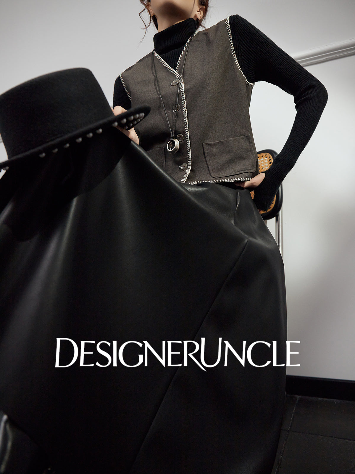 DGU|Leather Vest Light Luxury Commuting Loose and Versatile Design Shoulder Top - Stephan.