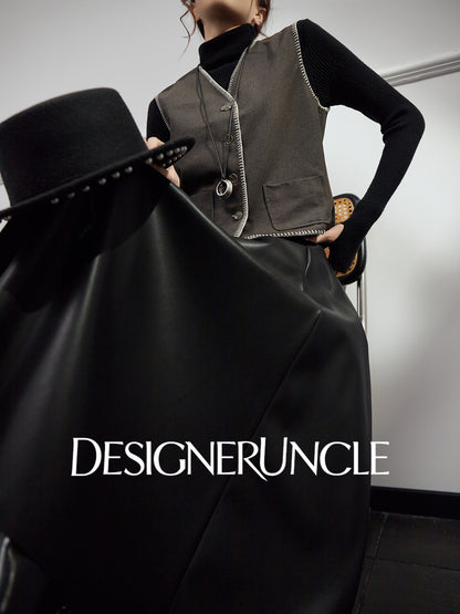 DGU|Leather Vest Light Luxury Commuting Loose and Versatile Design Shoulder Top - Stephan.