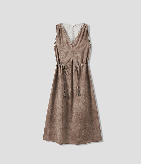 COMME MOI summer sleeveless V-neck drawstring brown dress - FRANK.