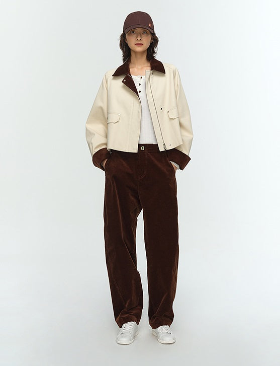 COMME MOI Lu Yan designer new women's contrasting corduroy cargo jacket - FLINCH.