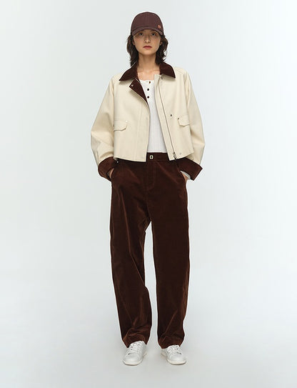 COMME MOI Lu Yan designer new women's contrasting corduroy cargo jacket - FLINCH.