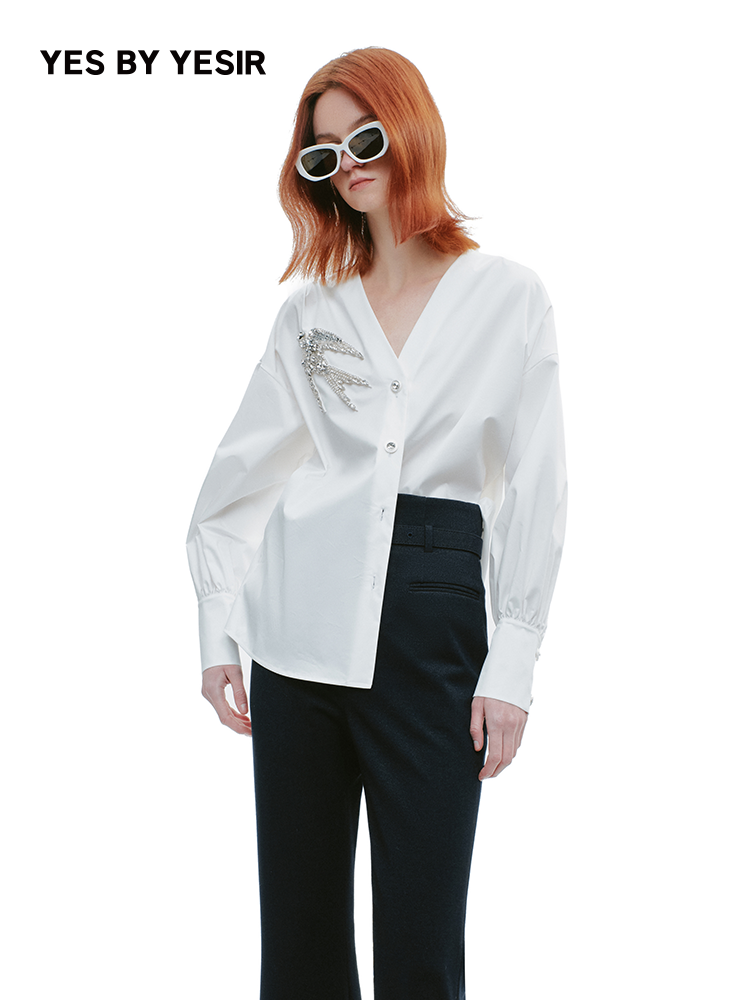YES BY YESIR  Asuka diamond V-neck loose shirt - MIGHTY.