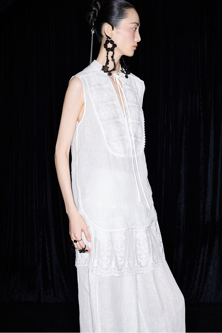 M essential Mackay designer Zen One Linen Lace Lace Sleeveless Top - KENYA.